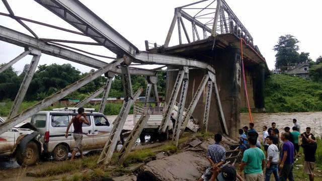 A collapsed bridge in Dimapur, the commercial hub of Nagaland. (HT Photo) A collapsed bridge in Dimapur, the commercial hub of Nagaland. (HT Photo)