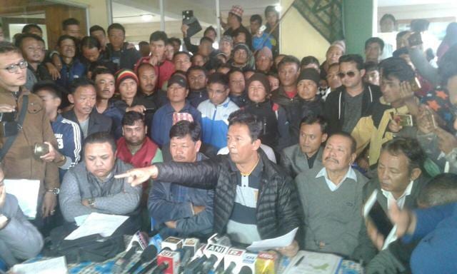 Leaders of the Gorkhaland Movement Coordination Committee at a press conference on Tuesday at Mirik. (Bikram Sashanker) Leaders of the Gorkhaland Movement Coordination Committee at a press conference on Tuesday at Mirik. (Bikram Sashanker)