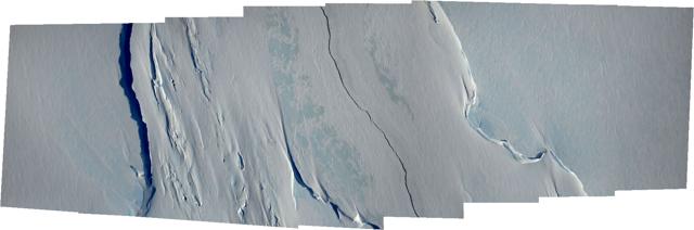 This November 10, 2016, image obtained from Nasa shows a mosaic of a wider part of Antarctic Peninsula's rift in the Larsen C ice shelf from Nasa's IceBridge mission Digital Mapping System. (AFP) This November 10, 2016, image obtained from Nasa shows a mosaic of a wider part of Antarctic Peninsula's rift in the Larsen C ice shelf from Nasa's IceBridge mission Digital Mapping System. (AFP)