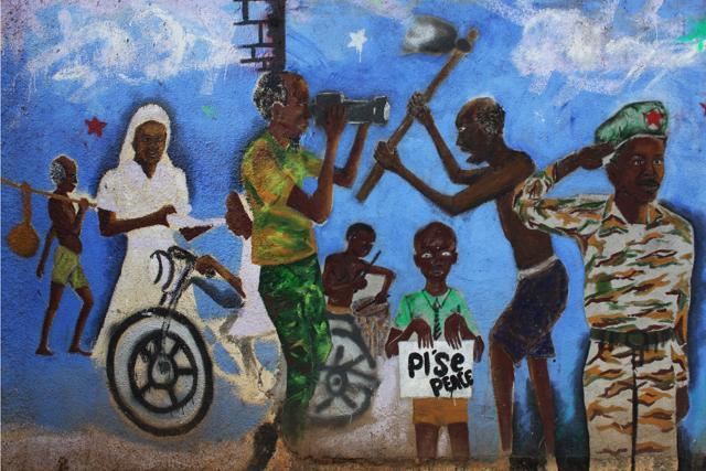Apart from performance art, street art such as murals are a tool used by the Ana Taban collective to highlight the concerns of young South Sudanese people about their homeland. (Andreea Campeanu / Reuters) Apart from performance art, street art such as murals are a tool used by the Ana Taban collective to highlight the concerns of young South Sudanese people about their homeland. (Andreea Campeanu / Reuters)
