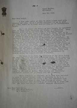 Nehru replies to Bazaz’s letter: “You wrote to me about the accession of the state not being complete...It is complete.” (Saumya Khandelwal / HT Photo) Nehru replies to Bazaz’s letter: “You wrote to me about the accession of the state not being complete...It is complete.” (Saumya Khandelwal / HT Photo)