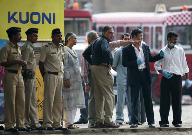 Ratan Tata outside the Taj Hotel during the 26/11 attack in Mumbai.(Manoj Patil/Hindustan Times)