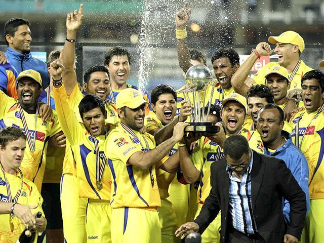 Chennai Super Kings celebrate winning the Champions League T20 (CLT20) tournament in 2010. MS Dhoni led CSK in this tournament. (AP) Chennai Super Kings celebrate winning the Champions League T20 (CLT20) tournament in 2010. MS Dhoni led CSK in this tournament. (AP)