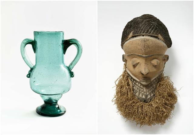An early 20th century vase from Andalusia, Spain (from the former collection of Henri Matisse). (Right) A Muyombo mask from Congo. (François Fernadez, Nice) An early 20th century vase from Andalusia, Spain (from the former collection of Henri Matisse). (Right) A Muyombo mask from Congo. (François Fernadez, Nice)