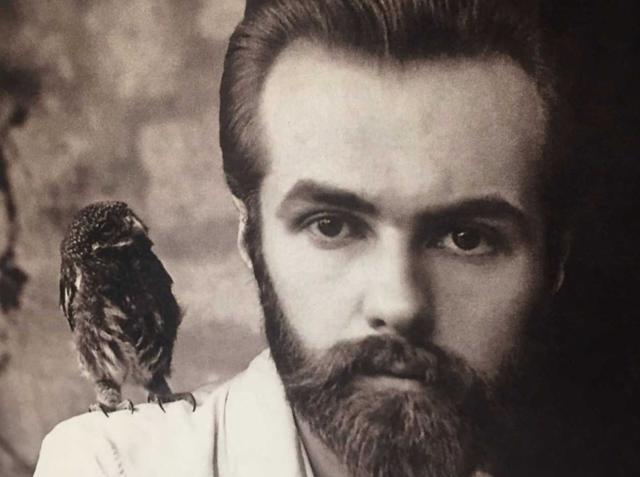Photograph of late Svetoslav Roerich and owlet, Kullu, 1936, on display at Roerich Memorial Trust. (HT Photo)