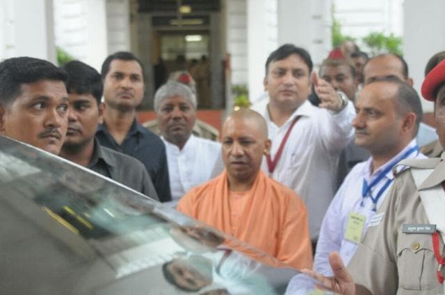 Uttar Pradesh chief minister Yogi Adityanath comes out of the UP assembly after casting his vote in the presidential election on Monday. (Subhankar Chakraborty/HT Photo) Uttar Pradesh chief minister Yogi Adityanath comes out of the UP assembly after casting his vote in the presidential election on Monday. (Subhankar Chakraborty/HT Photo)
