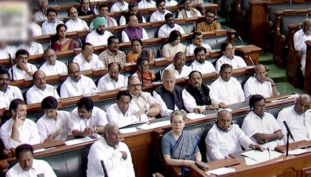 Congress President Sonia Gandhi and other opposition members in the Lok Sabha in New Delhi on the opening day of the monsoon session on July 17, 2017. (PTI)