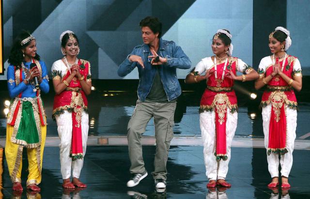 Shah Rukh Khan takes part in a promotional event for his upcoming film Jab Harry Met Sejal during a taping of a dance reality show . (AFP)