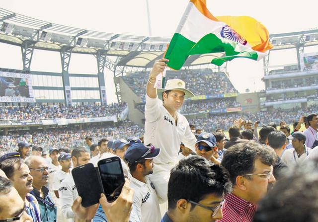 Sachin bids goodbye to cricket at the Wankhede stadium. (HT FILE) Sachin bids goodbye to cricket at the Wankhede stadium. (HT FILE)