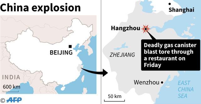Map of China locating Hangzhou city, where an explosion killed at least two people and injured dozens Friday. (AFP)