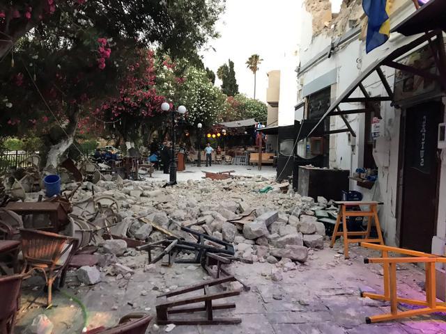 Damage caused by a quake in Kos, Greece, July 21, 2017 is seen in this still photograph uploaded on social media. (Reuters Photo) Damage caused by a quake in Kos, Greece, July 21, 2017 is seen in this still photograph uploaded on social media. (Reuters Photo)