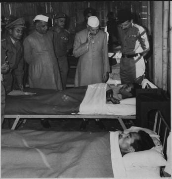 06 December 1962 - Prime Minister Jawaharlal Nehru and Defence Minister Yashwantrao Chavan at the Military Hospital in Tezpur where they met Indian Prisoners of war released by the Chinese. On Nehru’s Left is Lieutenant General Sam Manekshaw Corps Commander. (HT Photo) 06 December 1962 - Prime Minister Jawaharlal Nehru and Defence Minister Yashwantrao Chavan at the Military Hospital in Tezpur where they met Indian Prisoners of war released by the Chinese. On Nehru’s Left is Lieutenant General Sam Manekshaw Corps Commander. (HT Photo)