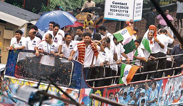 The Indian cricket team’s victory march at Wankhede stadium. (HT FILE) The Indian cricket team’s victory march at Wankhede stadium. (HT FILE)