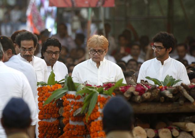 The funeral saw the warring Thackeray family come together. (FILE) The funeral saw the warring Thackeray family come together. (FILE)
