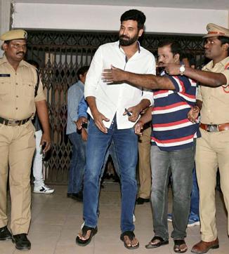 Actor P Subbaraju appears before Telangana excise officers in Hyderabad on Friday. (PTI)