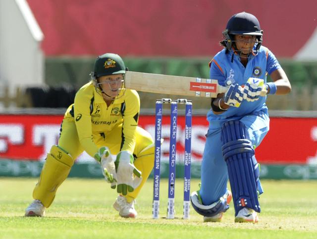 Harmanpreet Kaur plays a shot during the ICC Women's World Cup 2017 semifinal cricket match between Australia and India. (AP) Harmanpreet Kaur plays a shot during the ICC Women's World Cup 2017 semifinal cricket match between Australia and India. (AP)