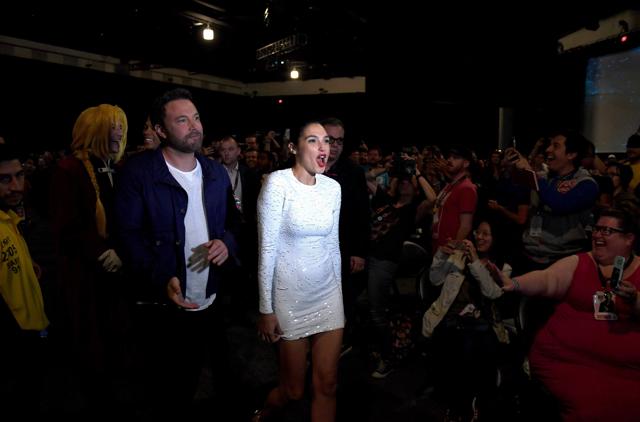 Ezra Miller, Ben Affleck and Gal Gadot attend the Warner Bros. Pictures Justice League Presentation. (AFP) Ezra Miller, Ben Affleck and Gal Gadot attend the Warner Bros. Pictures Justice League Presentation. (AFP)