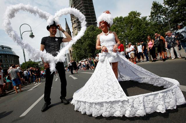 Revellers take part in the annual Gay Pride parade, also called Christopher Street Day parade (CSD), in Berlin.  (REUTERS)
