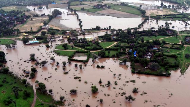 A flooded Gujarat village is seen from the aircraft from which Prime Minister Narendra Modi inspected the devastation. (PMOIndia/Twitter)