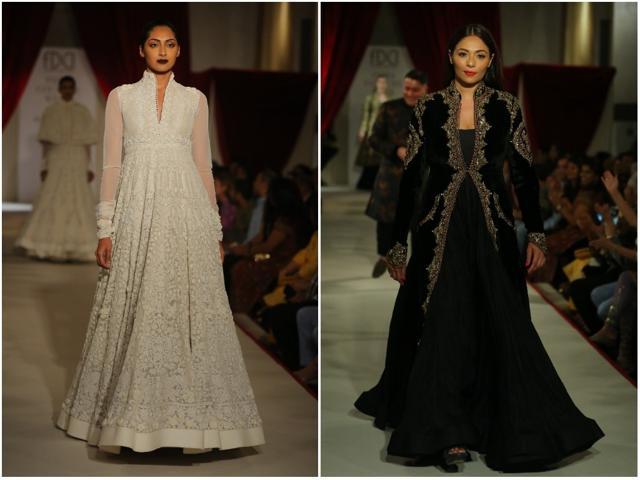 A model in a Rohit Bal creation; Fashion entrepreneur Kalyani Chawla