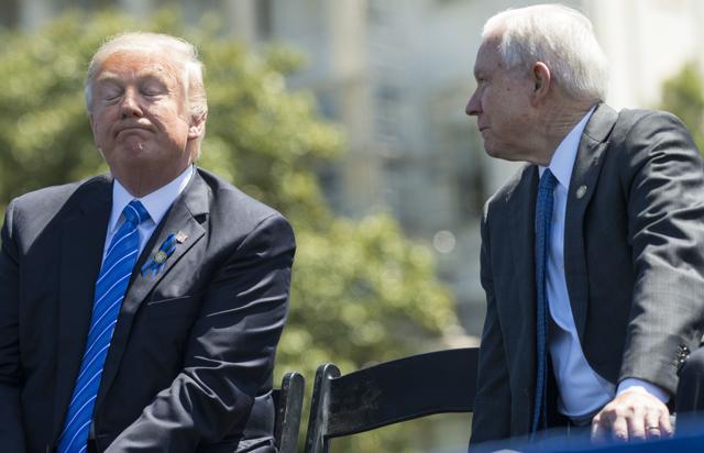 Donald Trump and Jeff Sessions at the US Capitol in Washington on May 15, 2017. (AFP) Donald Trump and Jeff Sessions at the US Capitol in Washington on May 15, 2017. (AFP)