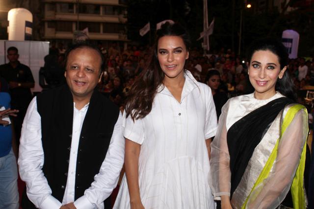 Asif Bhamla, President Bhamla Foundation, actors Neha Dupia and Karisma Kapoor during a program to celebrate world environment day organized by Bhamla Foundation and MCGM in Mumbai. (IANS)