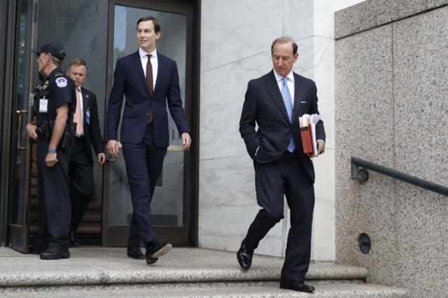Jared Kushner (C) and his attorney Abe Lowell (R) depart after testifying in a closed-door session of the Senate Intelligence Committee on July 24, 2017. (Reuters) Jared Kushner (C) and his attorney Abe Lowell (R) depart after testifying in a closed-door session of the Senate Intelligence Committee on July 24, 2017. (Reuters)