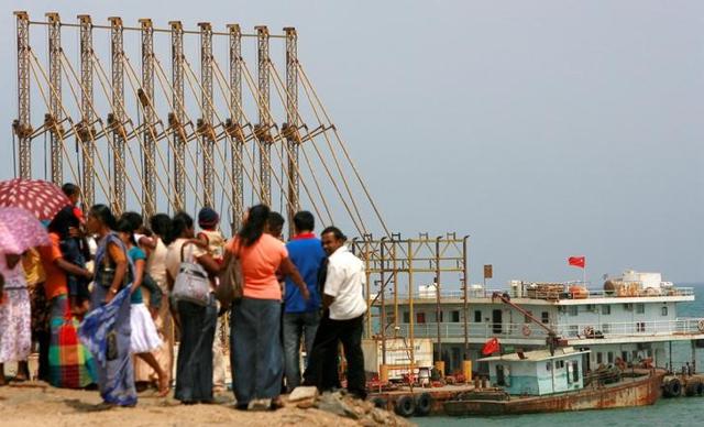 File phot of Chinese dredging ships working at the Hambantota port. (Reuters) File phot of Chinese dredging ships working at the Hambantota port. (Reuters)