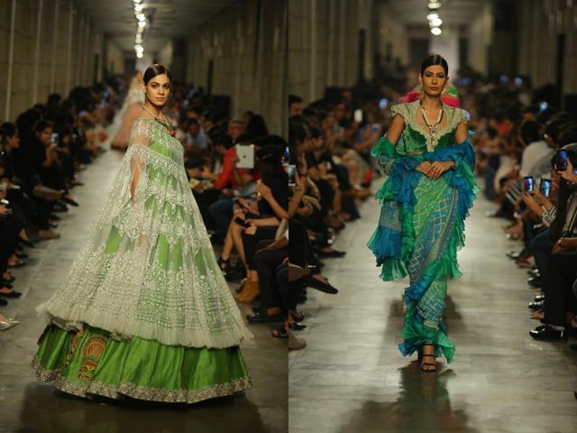 Peacock blues and greens were also a part of the collection. Peacock blues and greens were also a part of the collection.