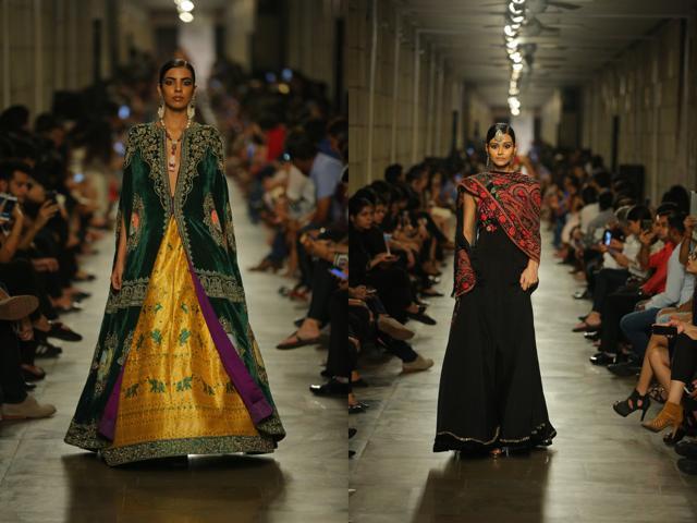 Intricate embroideries on lush fabrics from all over India made it to Gangwani’s ramp. Intricate embroideries on lush fabrics from all over India made it to Gangwani’s ramp.