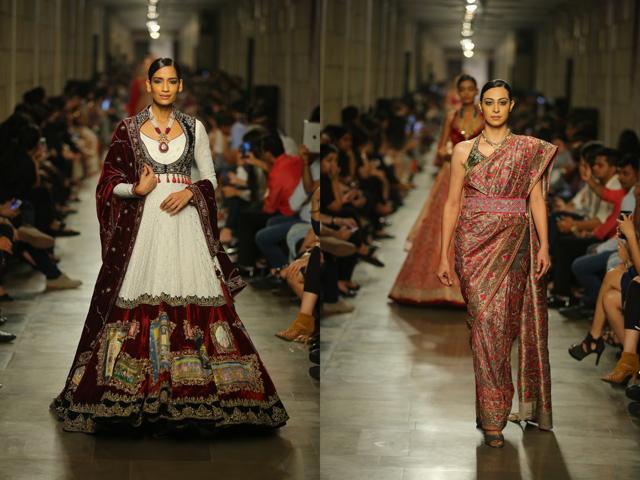 The garments ranged from layered drapes to anarkalis. The garments ranged from layered drapes to anarkalis.