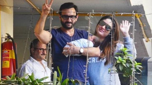 New born Taimur in the arms of his parents, Saif Ali Khan and Kareena Kapoor Khan.
