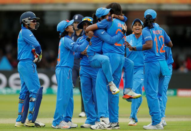 India’s Jhulan Goswami celebrates with team mates after taking a wicket in the finals of the Women’s World Cup against England at Lord’s cricket ground. (Reuters) India’s Jhulan Goswami celebrates with team mates after taking a wicket in the finals of the Women’s World Cup against England at Lord’s cricket ground. (Reuters)
