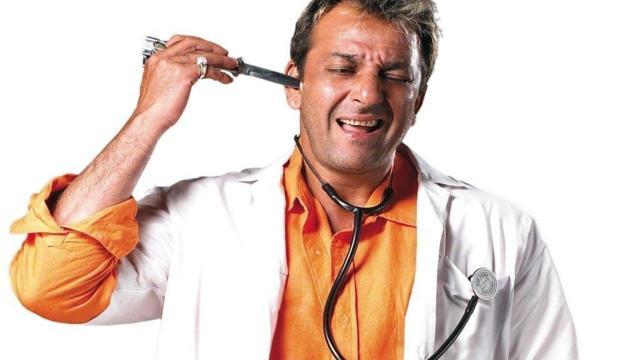 Actor Sanjay Dutt in a comic role in Munnabhai MBBS. Actor Sanjay Dutt in a comic role in Munnabhai MBBS.