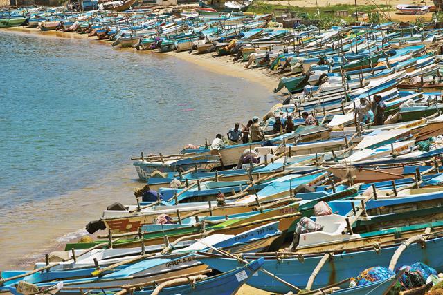 Fishing boats on the beach at Sri Lanka’s Southern Province of Hambantot (Getty Images)