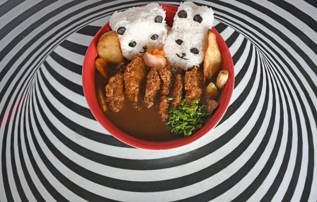 The chicken katsu curry, a thick glutinous Japanese version of an Indian curry, came with rice squares dotted with nori to resemble a panda’s face. The plating did not help elevate the dish. (Shashi Kashyap / HT Photo)