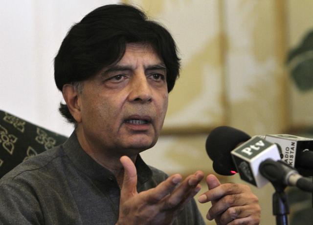 Pakistan's Interior Minister, Chaudhry Nisar Ali Khan speaks during a press conference in Karachi in this file photo. (AP) Pakistan's Interior Minister, Chaudhry Nisar Ali Khan speaks during a press conference in Karachi in this file photo. (AP)