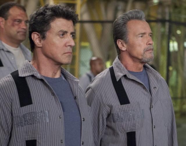 Stallone and Schwarznegger in a still from Escape Plan.