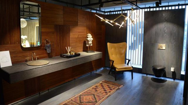 Memory by Sandeep Khosla and Amaresh Anand of Khosla & Associates explores notions of craft and nostalgia through contrasting textures and finishes. (Kohler)