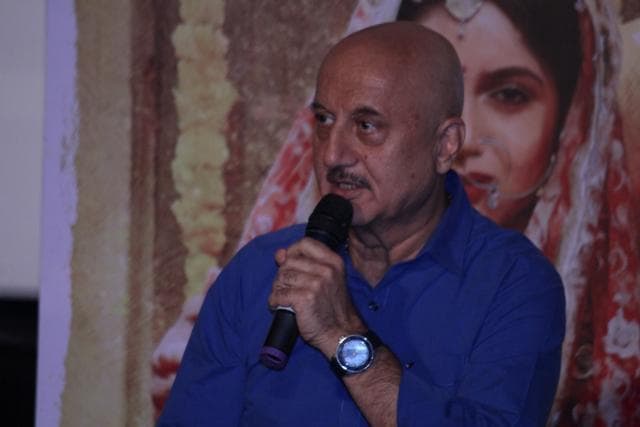 Anupam Kher during a press conference regarding his Toilet: Ek Prem Katha in Mumbai. (IANS)