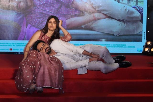 Bhumi Pednekar and actor Ayushmann Khurrana during the trailer launch. (IANS)