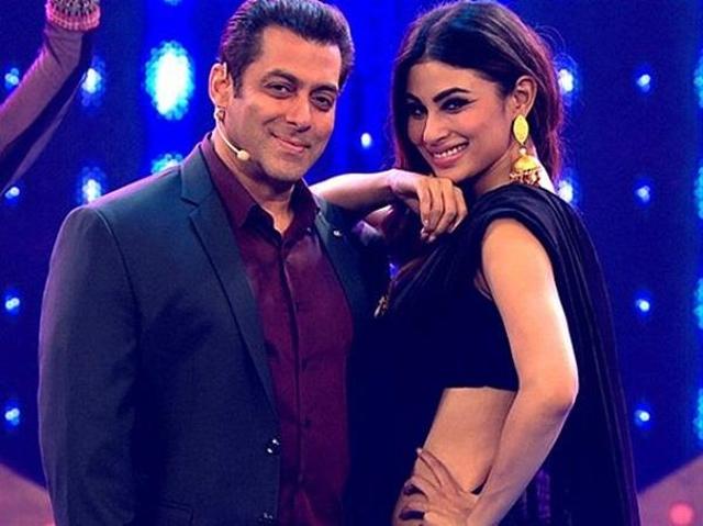 Salman Khan and Mouni Roy during a performance on Bigg Boss 10.