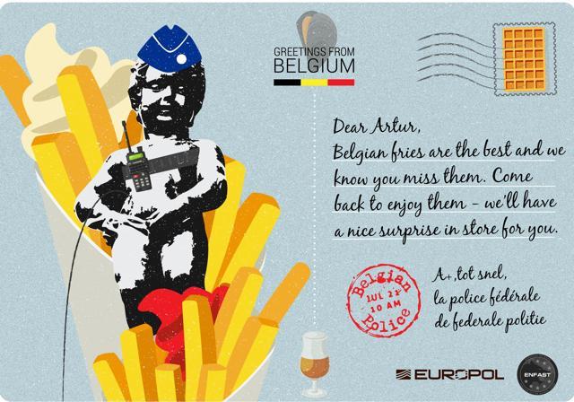 This handout image obtained from the website eumostwanted shows one of a series of postcards. (AFP photo)
