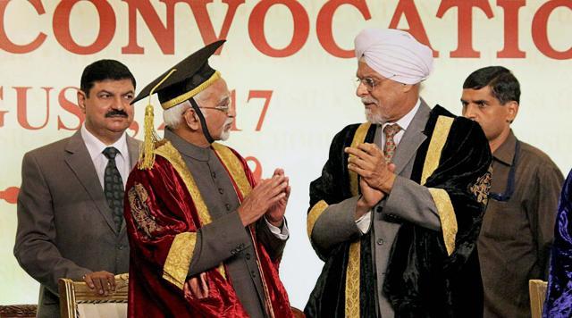 Vice President Hamid Ansari with Chief Justice of India Justice JS Khehar at the "25th Annual Convocation of National Law School of India University" in Bengaluru on Sunday. (PTI) Vice President Hamid Ansari with Chief Justice of India Justice JS Khehar at the "25th Annual Convocation of National Law School of India University" in Bengaluru on Sunday. (PTI)