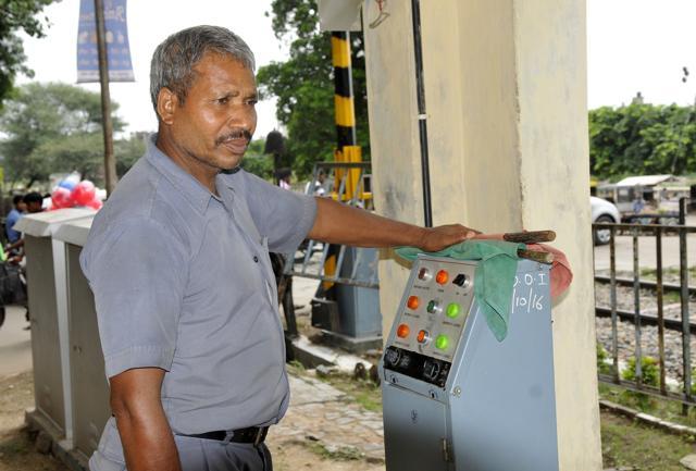 An electric lifting barrier (Gurminder Singh/HT)
