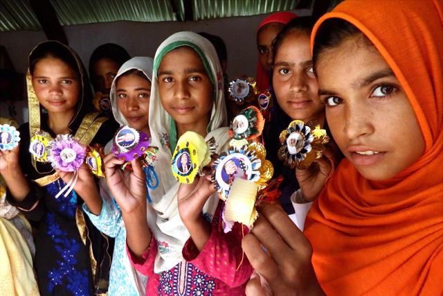 Muslim girls from Marora village show their Trump Rakhis ahead of Raksha Bandhan. (PTI) Muslim girls from Marora village show their Trump Rakhis ahead of Raksha Bandhan. (PTI)