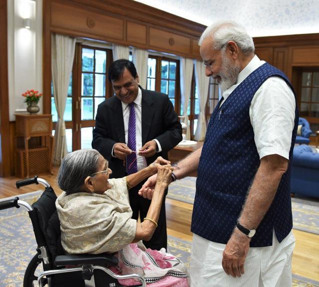 Sharbati Devi lost her brother about 50 years ago, and would always miss him, especially on Rakhi. (PMO India) Sharbati Devi lost her brother about 50 years ago, and would always miss him, especially on Rakhi. (PMO India)