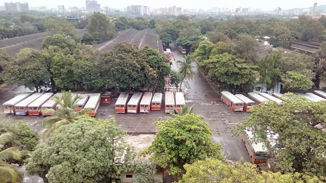 The Pratiksha Nagar bus depot in Sion was completely deserted. (Kunal Patil/HT)