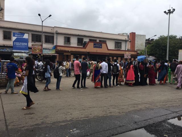 Autorickshaw drivers outside Kurla station refused to ply, despite pleas from the crowd. (HT)