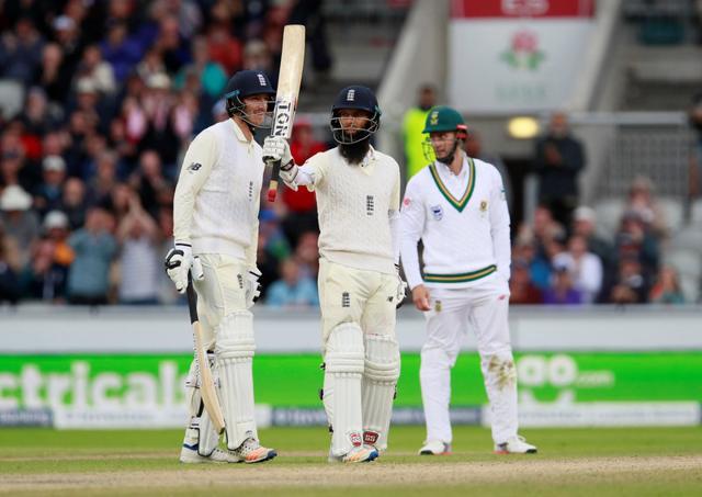 England's Moeen Ali celebrates a half century at Manchester on Sunday (Action Images via Reuters) England's Moeen Ali celebrates a half century at Manchester on Sunday (Action Images via Reuters)